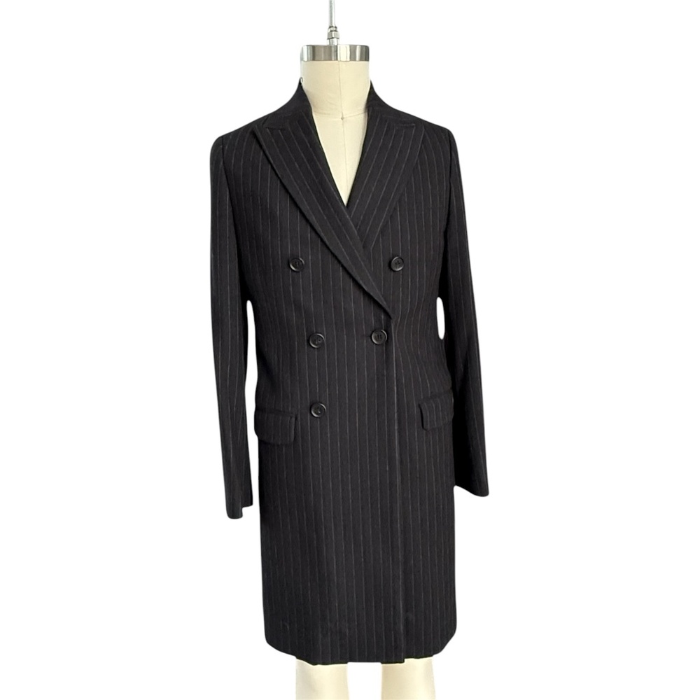 ALLSAINTS Brock Pinstripe‎ Black Cotton Blend Men's Long Coat, sz 34